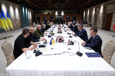 Russian and Ukrainian delegations meet in Istanbul for talks on March 29. Russia said it would 