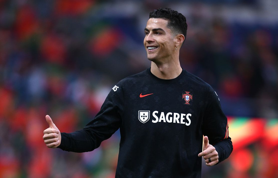 Cristiano Ronaldo warms up prior to Portugal's 2-0 victory over North Macedonia.
