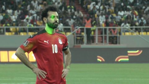 Mohamed Salah had lasers pointed in his face as he took a penalty. 