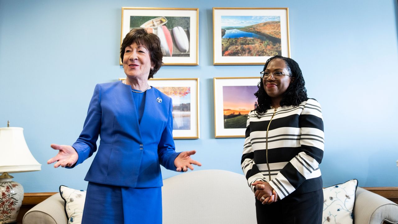 Supreme Court nominee Ketanji Brown Jackson meets with Sen. Susan Collins (R-ME) in Collins' office on Capitol Hill March 8, 2022 in Washington, DC. Supreme Court nominee Ketanji Brown Jackson continued to meet with Senate members on Capitol Hill ahead of her confirmation hearings.