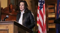In an Oct. 8, 2020 file photo provided by the Michigan Office of the Governor, Michigan Gov. Gretchen Whitmer addresses the state during a speech in Lansing, Michigan.