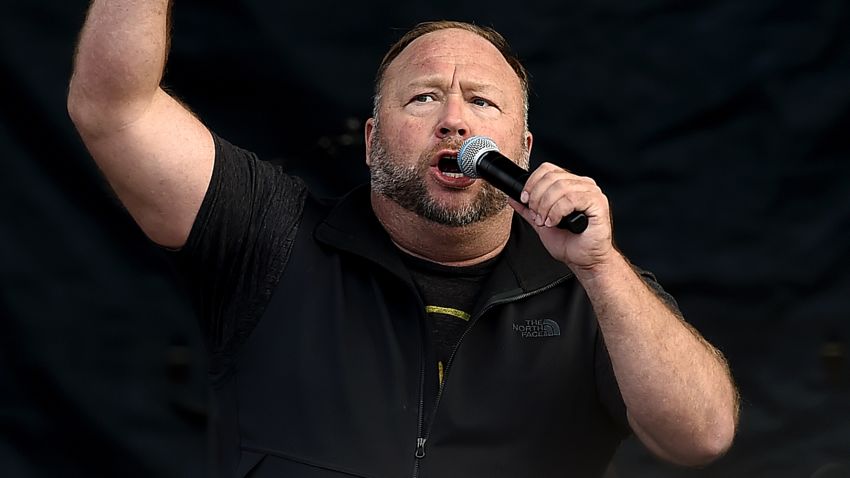 US far-right radio show Alex Jones speaks to supporters of US President Donald Trump as they demonstrate in Washington, DC, on December 12, 2020, to protest the 2020 election. 