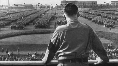 German leader Adolf Hitler addresses soldiers at a Nazi rally in Dortmund, Germany.   
