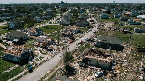 Homes sit in ruins following a tornado on March 23 in Arabi, Louisiana.