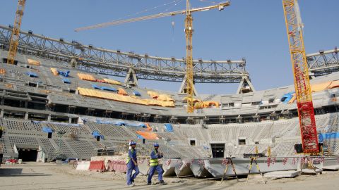 Doha's Lusail Stadium -- scheduled to host the opening and final matches of the 2022 FIFA World Cup -- under construction in December 2019.