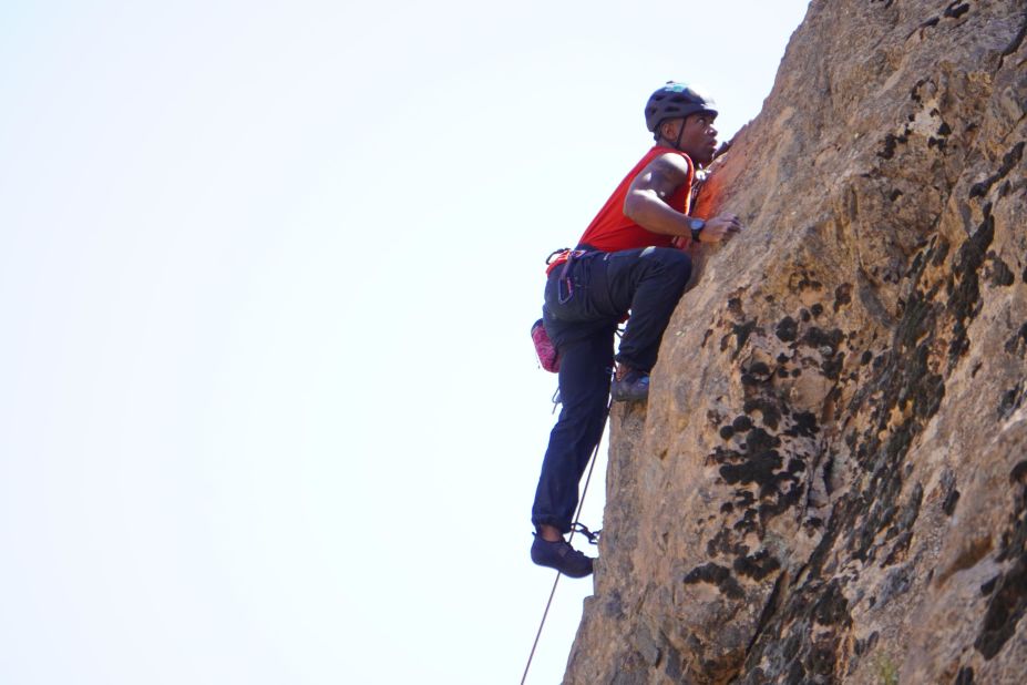 King, pictured in Aroumd, Morocco rock climbing in 2021, says he's summited around 66 mountains to date and shows no signs of slowing down. When he does eventually stop, it will be "someone else's turn to write their story on breaking the glass ceiling," he says. "It could be a woman that's fighting her fight within a community within the Middle East, or it could be a LGBTQ individual that's fighting their fight within South America."