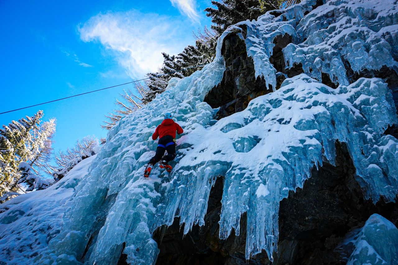 King, pictured in Chamonix, France scaling up the ice on February 21, 2021, says he will be spending time in Europe this year climbing some iconic peaks, all while working with local nonprofits on humanitarian efforts and continuing the conversation around the lack of diversity on the mountains.