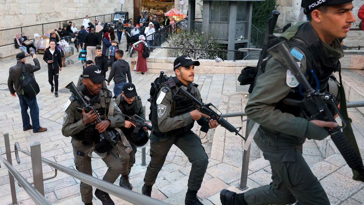 Israeli security forces patrol Jerusalem's Old City on March 8.
