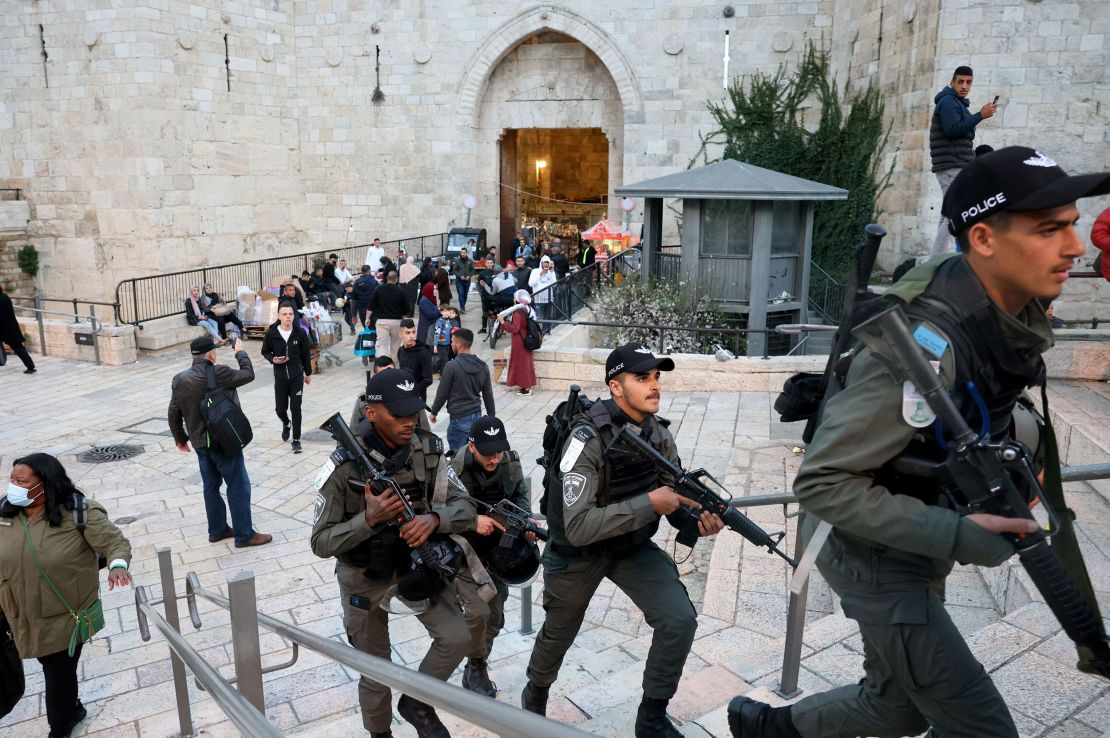 Israeli security forces patrol Jerusalem's Old City on March 8.