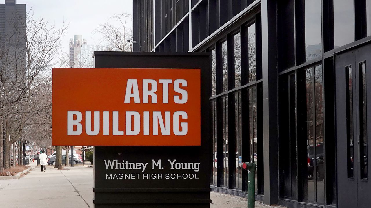The Whitney Young Magnet High School in Chicago is seen March 14, 2022.