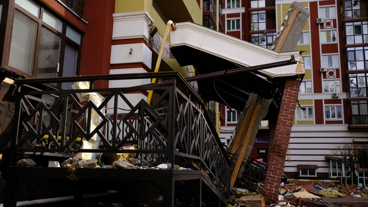 A building in Irpin, damaged by the fighting.
