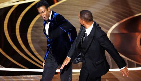 Actor Will Smith slaps comedian Chris Rock during the <a href="http://www.cnn.com/2022/03/27/entertainment/gallery/2022-academy-awards-photos/index.html" target="_blank">Academy Awards ceremony</a> on Sunday, March 27.