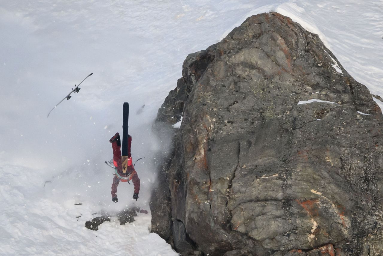Skier Aymar Navarro crashes while competing in a Freeride World Tour event in Verbier, Switzerland, on Saturday, March 26. Navarro fractured a shoulder blade in the fall, <a href="https://www.instagram.com/p/CbvOSIwAEwC/" target="_blank" target="_blank">he said on Instagram,</a> but surgery will not be necessary.