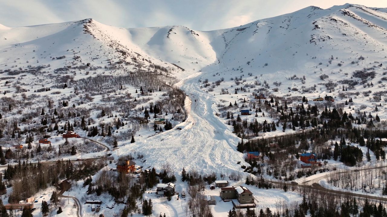 This image, obtained from drone video, shows the aftermath of an <a href="https://www.cnn.com/2022/03/27/weather/anchorage-evacuation-order/index.html" target="_blank">avalanche</a> in Anchorage, Alaska, on Sunday, March 27. Police said there were no reports of anyone trapped in the snow and no homes were damaged.