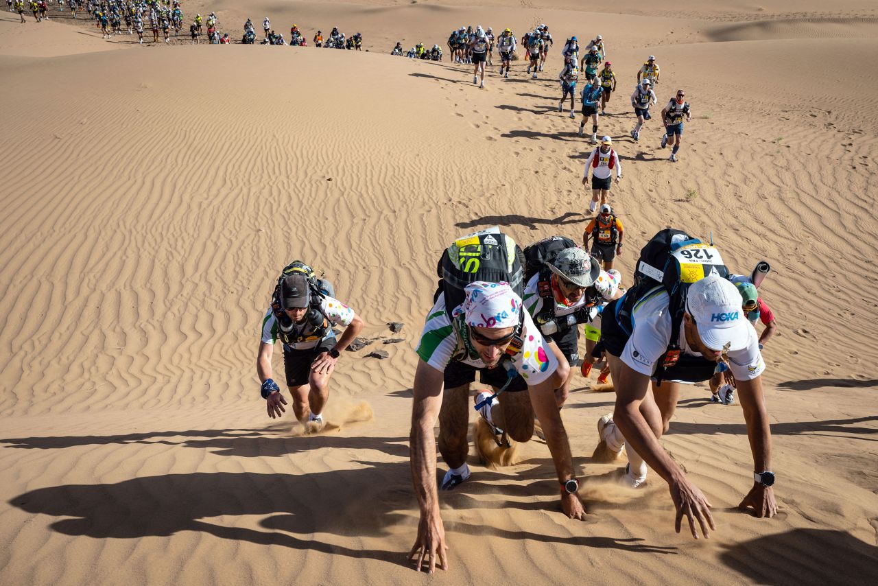 Competitors take part in the second stage of the Marathon des Sables on Monday, March 28. The six-day race takes place in Morocco's Sahara Desert.