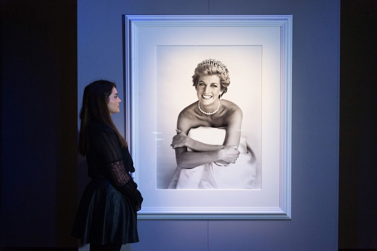 One of Patrick Demarchelier's best-known images of Princess Diana on display at a London exhibition in 2016.