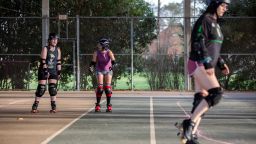 Members of the Classic City Roller Girls skate during a practice session at Bishop Park on Monday, March 21, 2022 in Athens.News Kayla Renie