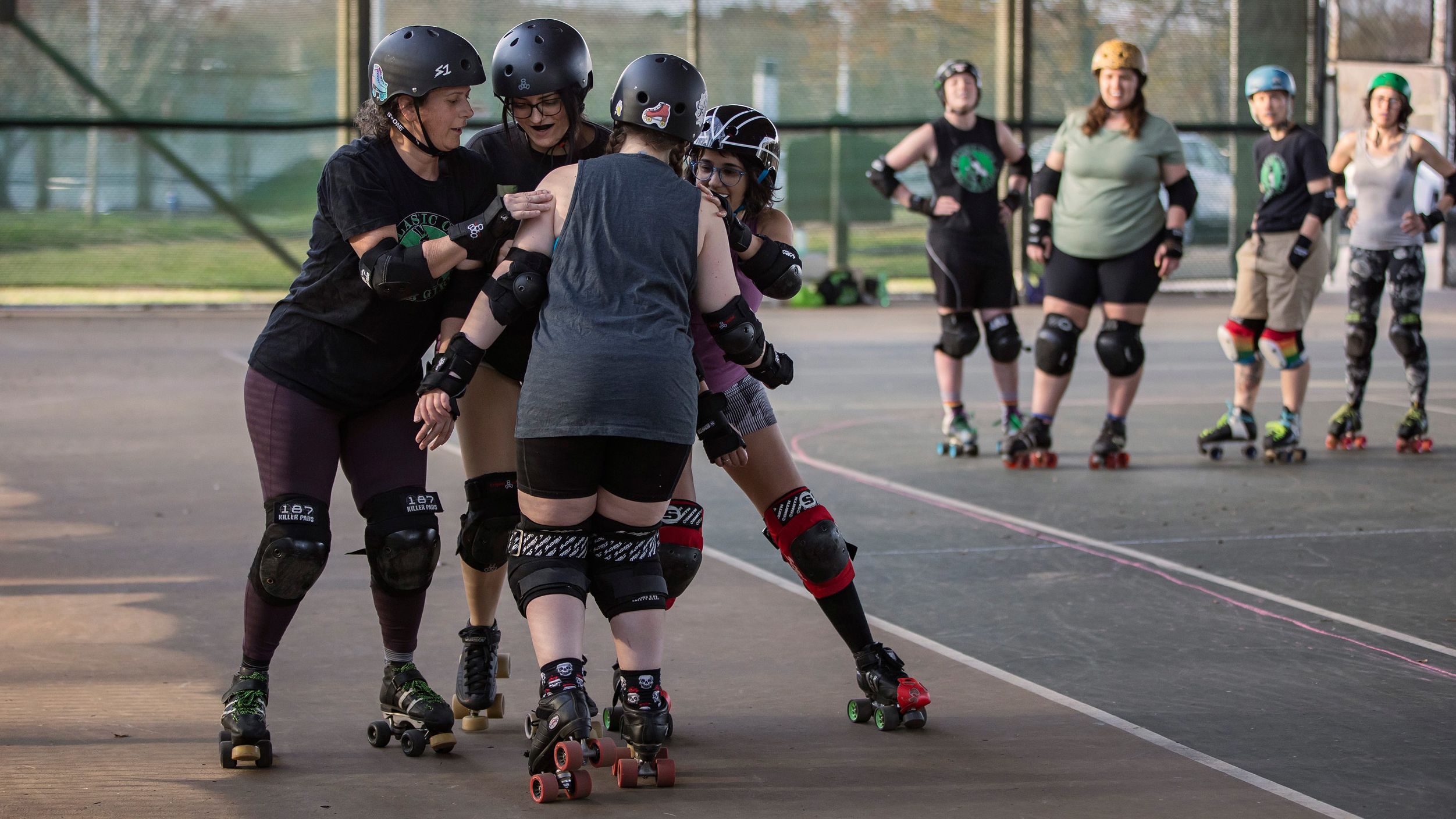 Members of the Classic City Roller Girls hold a practice session last month in Athens, Georgia. 