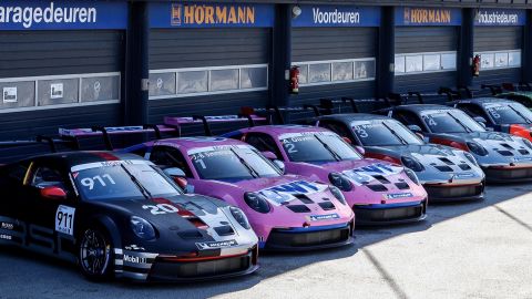 Porsche 911 GT3s line up at the Porsche Mobil 1 Supercup in Zandvoort, the Netherlands, in 2021. Porsche says it will begin using eFuel created by HIF's Chile operation for the race.