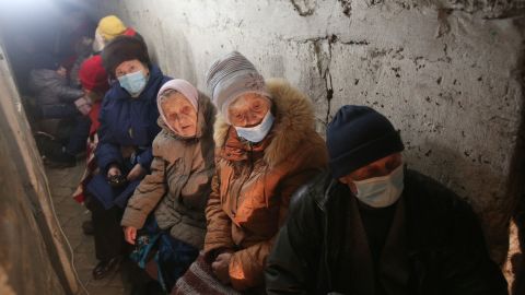 Residents of Severodonetsk, in the Luhansk region, wait hidden in their basement during heavy shelling by Russian forces and Russia-backed separatists on February 28, 2022.