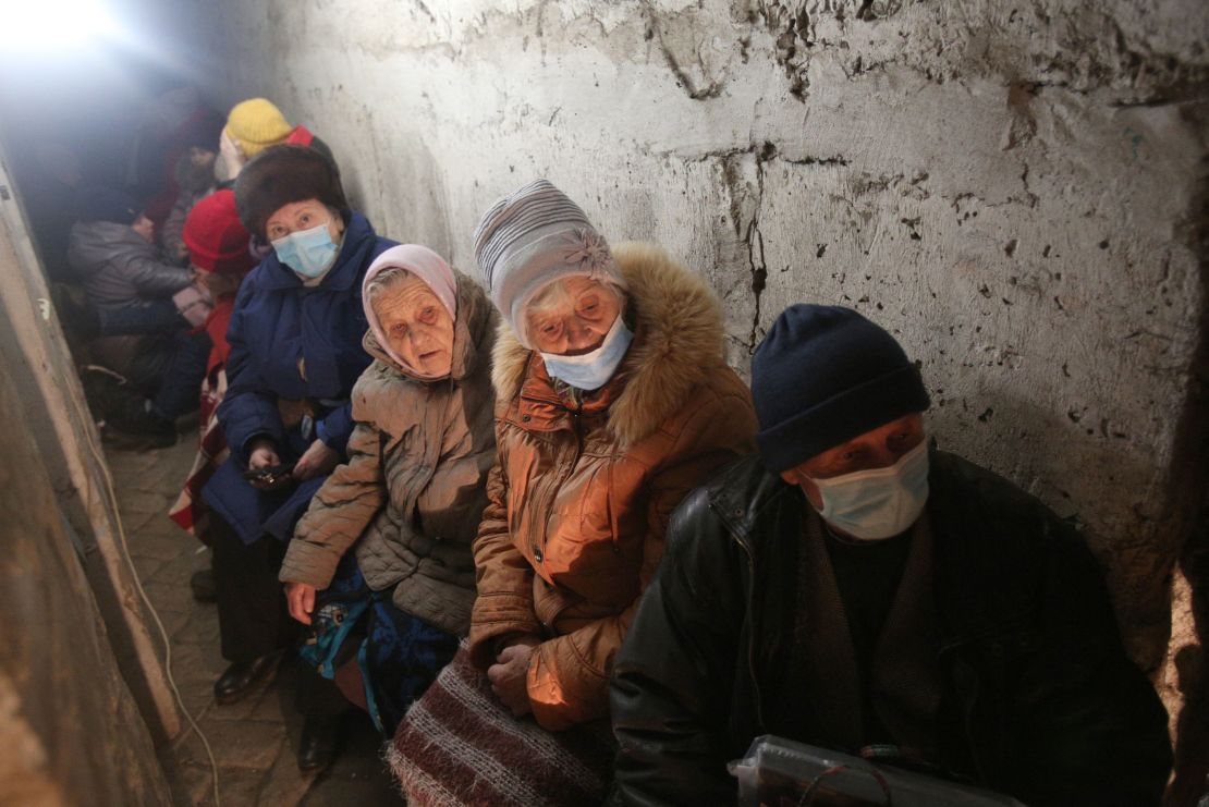 Residents of Severodonetsk, in the Luhansk region, wait hidden in their basement during heavy shelling by Russian forces and Russia-backed separatists on February 28, 2022.