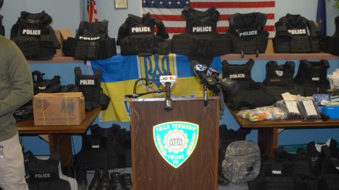Protective vests donated to Ukraine as part of the Falls Township Police Department's 'Operation Urgent Aid.' 