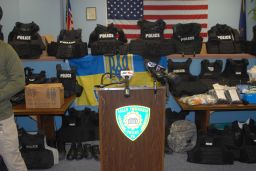 Protective vests donated to Ukraine as part of the Falls Township Police Department's 'Operation Urgent Aid.' 