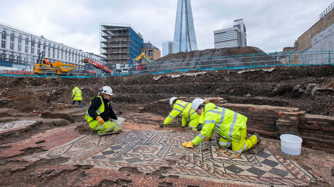 A large area of well-preserved Roman mosaic -- parts of it approximately 1,800 years old -- <a href="https://cnn.com/style/article/roman-mosaic-london-discovery-scli-scn-intl-gbr/index.html" target="_blank">has been uncovered in London</a> near one of the city's most popular landmarks.