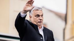 Viktor Orban, Hungary's prime minister, waves to the crowd during his final campaign speech ahead of the general election, in Szekesfehervar, Hungary, on Friday, April 1, 2022. With Orban tipped to win a fourth consecutive term in Sundays general election, stock investors in Hungary are already focusing on how hell fix the budget hole created to help his government stay in power. Photographer: Akos Stiller/Bloomberg via Getty Images
