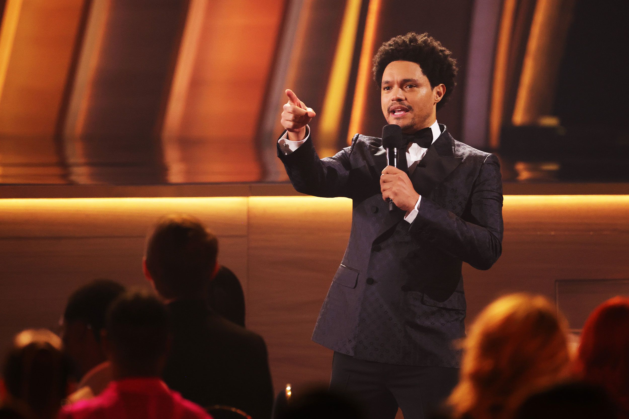 Host Trevor Noah delivers the show's opening monologue.