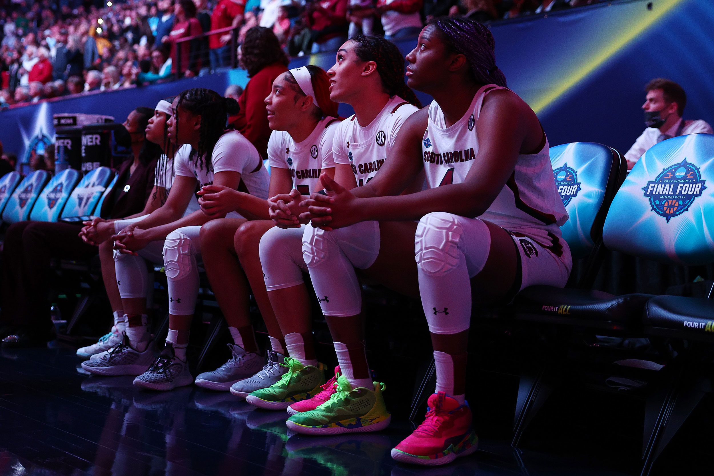 South Carolina's starters prepare to be introduced before the game.