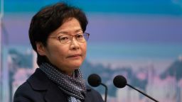 HONG KONG, CHINA - FEBRUARY 18:  Chief Executive Carrie Lam speaks at a press conference in the Government Complex on February 18, 2022 in Hong Kong, China. Hong Kong uses Emergency Ordinance to postpone chief executive election to May 8 amid Covid-19 surge. (Photo by Anthony Kwan/Getty Images)