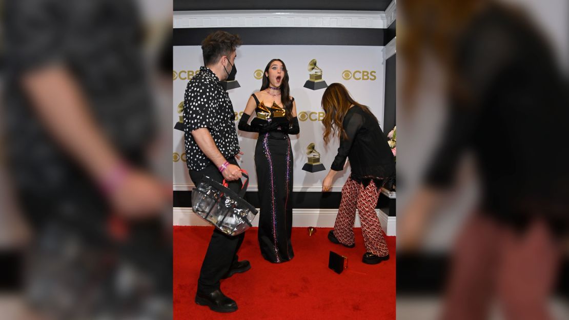 Olivia Rodrigo poses in the winners photo room during the 64th Annual Grammy Awards. 