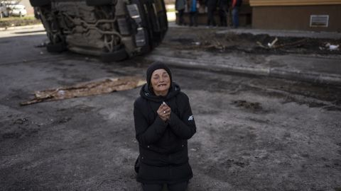 Tanya Nedashkivs'ka, 57, mourns the death of her husband, who was killed in Bucha.