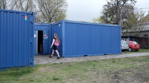 Containers at the Korosi Baptist High Shool have been converted into dorm rooms for Ukrainian refugees.