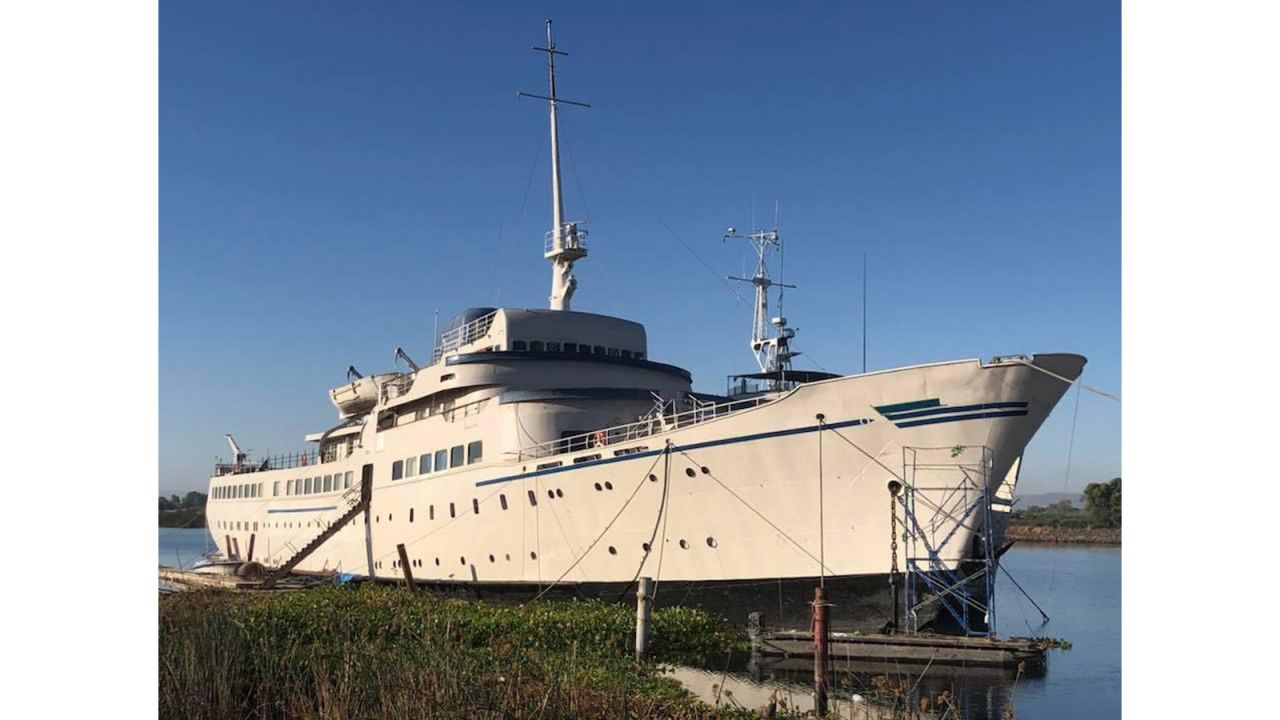 <strong>Unconventional purchase: </strong>Chris Willson splashed out on this retired cruise ship, pictured in 2018, after stumbling across a listing for the vessel on Craigslist back in 2008.