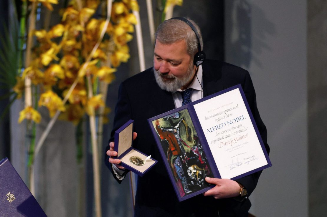 Muratov accepted the peace prize at the award ceremony in Oslo, December 10, 2021.