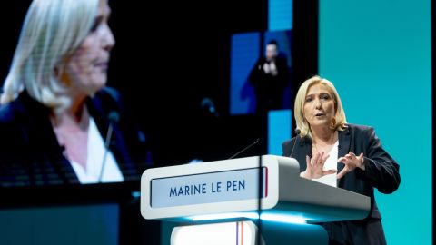 Marine Le Pen speaks at a campaign event in Reims, France, on February 5.