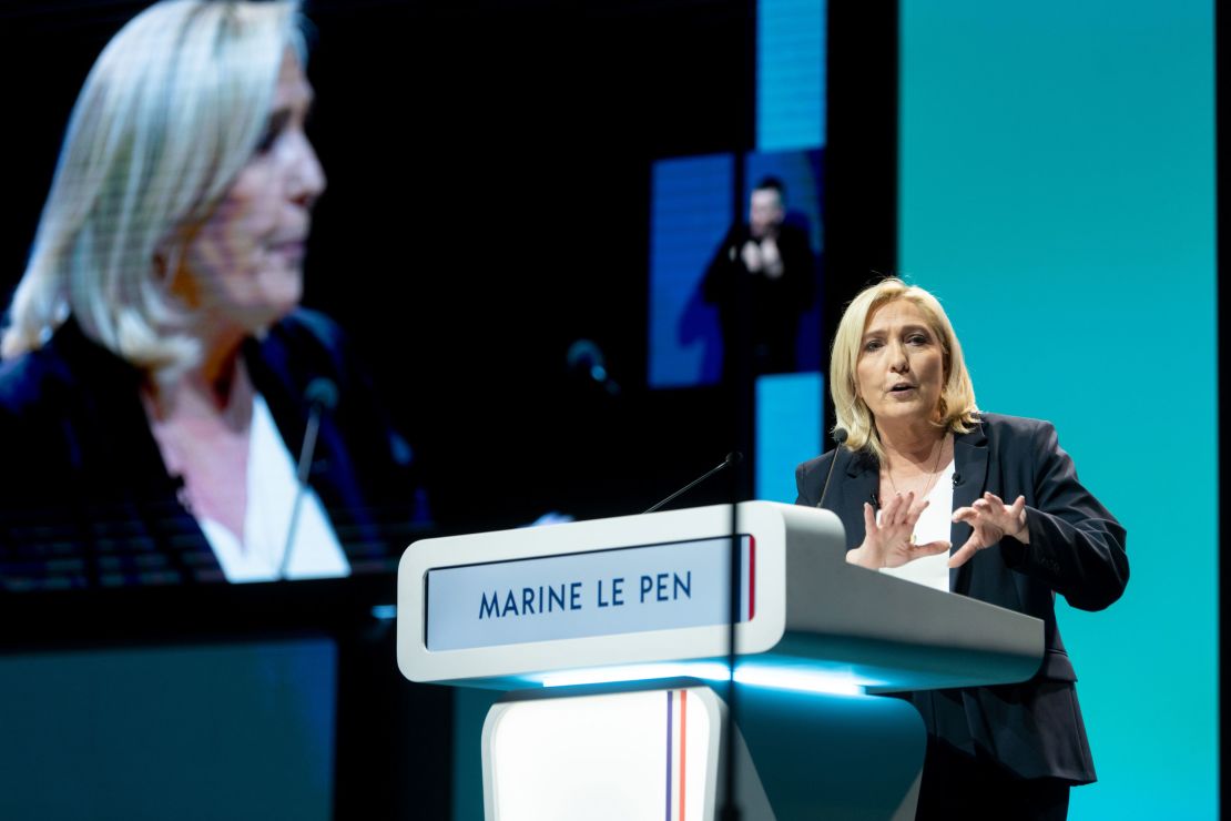 Marine Le Pen speaks at a campaign event in Reims, France, on February 5.