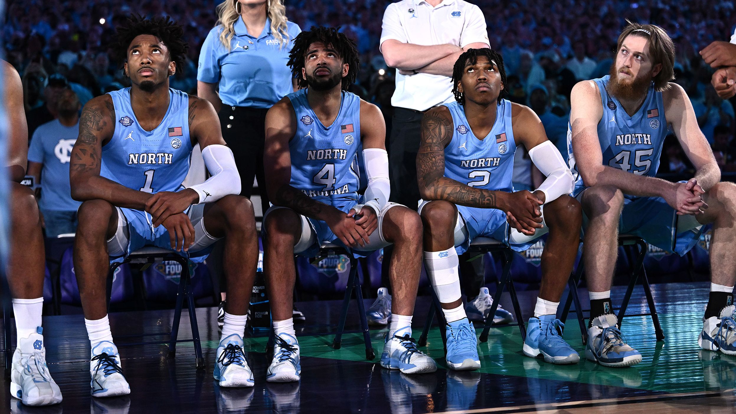 Four North Carolina starters — from left, Black, Davis, Love and Manek — wait to be introduced to the crowd.