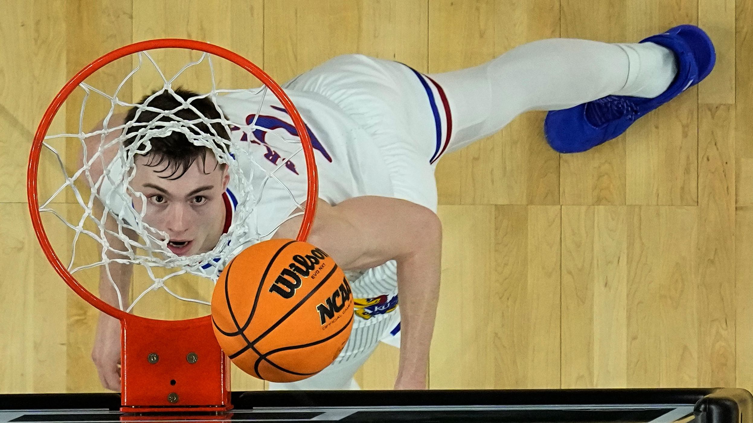Braun watches one of his shots go through the basket in the first half.
