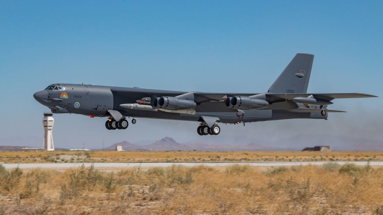 A B-52H Stratofortress assigned to the 419th Flight Test Squadron takes off from Edwards Air Force Base, California, Aug. 8, 2020.  