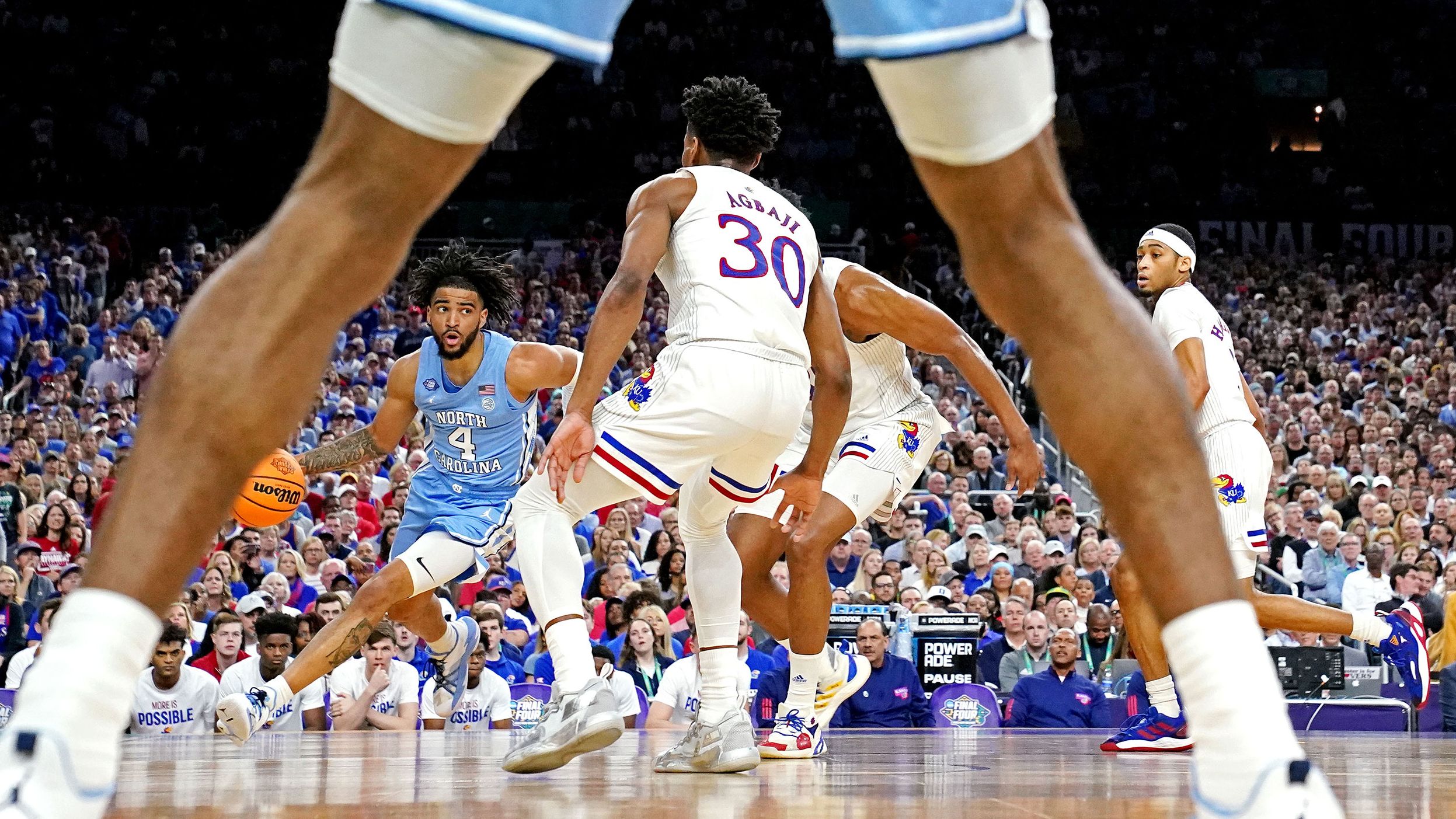 Davis drives to the hoop in the first half.