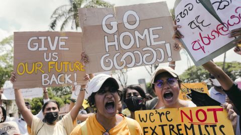 Protesters demand the resignation of Sri Lanka's President Gotabaya Rajapaksa in Colombo on April 4.