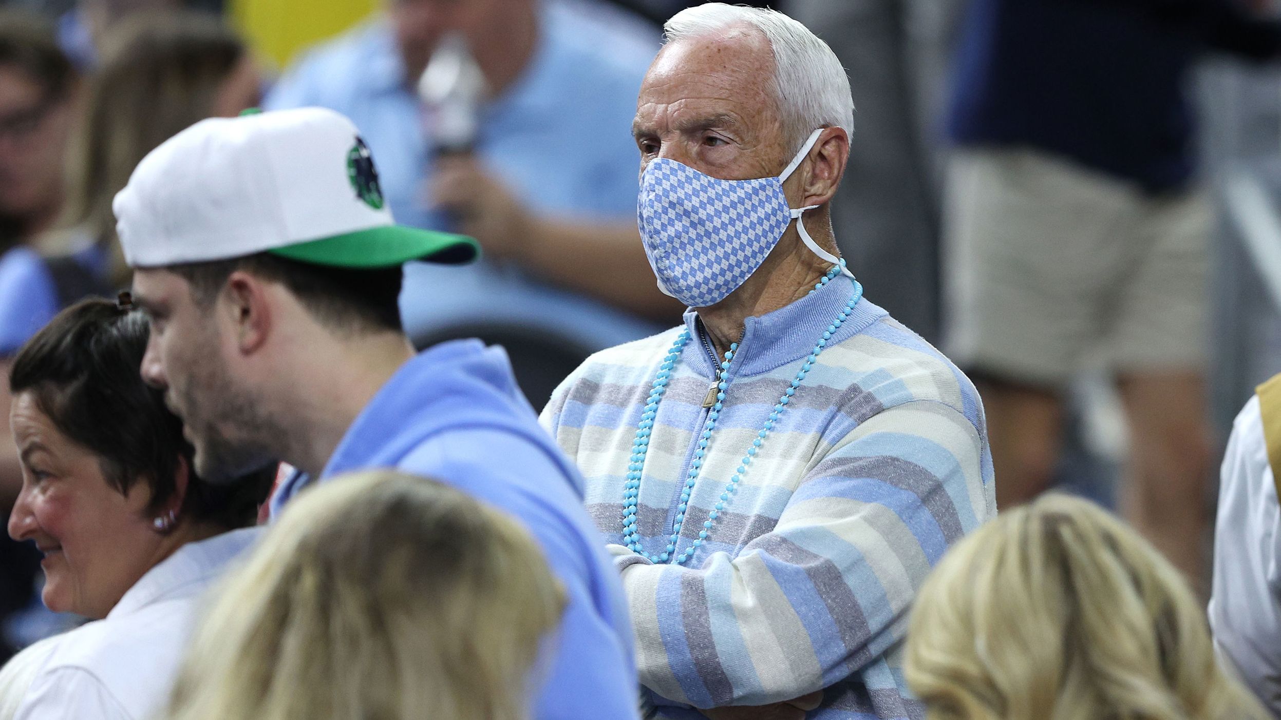 Former North Carolina and Kansas head coach Roy Williams attends the game. Williams retired as the Tar Heels' head coach after last season. He coached Kansas from 1988-2003.