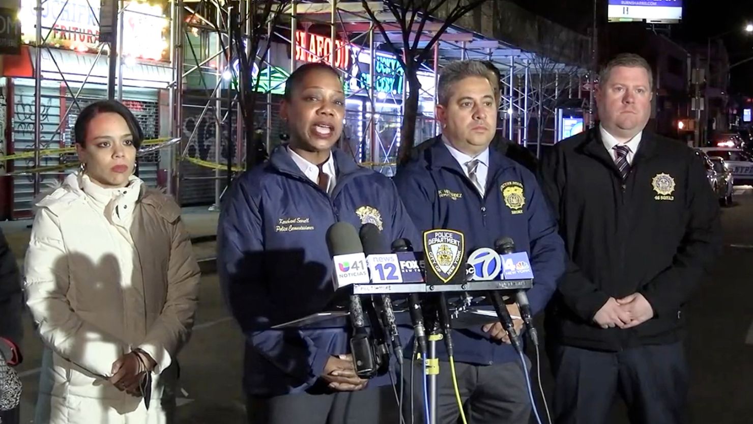 NYPD Commissioner Keechant Sewell speaks about the shooting Monday night in the Bronx.