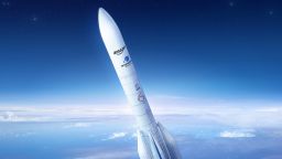 A rendering shows an Ariane 6 rocket. Amazon has secured 18 Ariane 6 rockets with Arianespace, the European spaceline, as part of Project Kuiper, in an agreement to deploy its satellite internet constellation, which would include launches with Arianespace's Ariane 6, Blue Origin's New Glenn, and United Launch Alliance's Vulcan Centaur rockets.