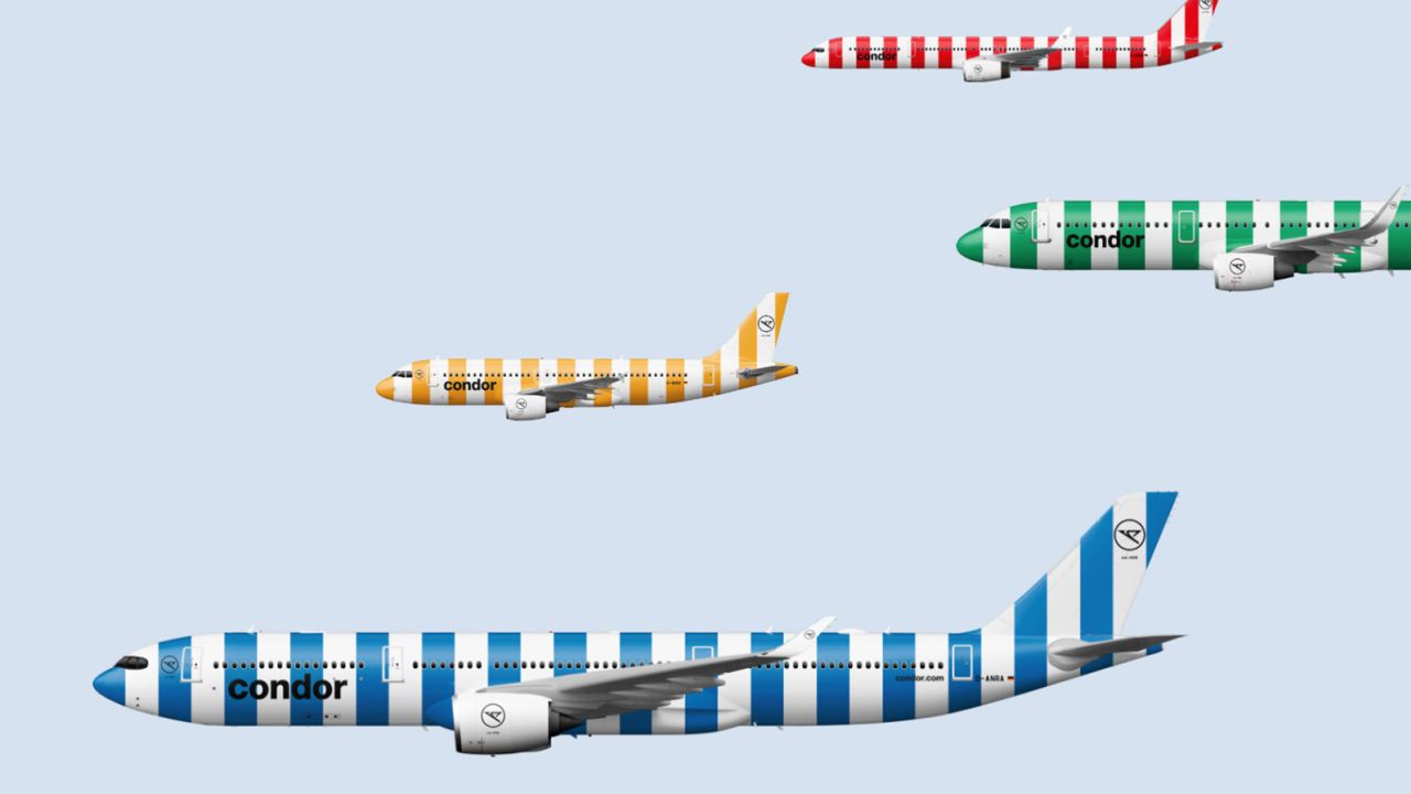 A rendering shows Condor's new candy-colored striped aircraft.