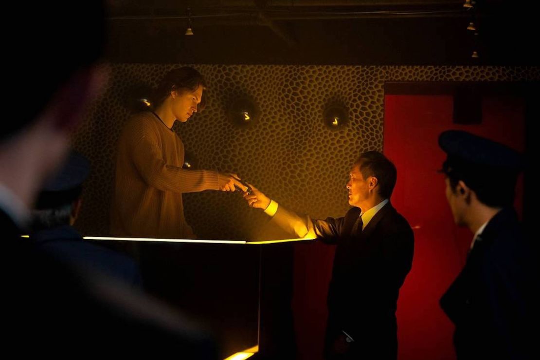 (From left) Ansel Elgort and Ken Watanabe are shown in a scene from "Tokyo Vice." 