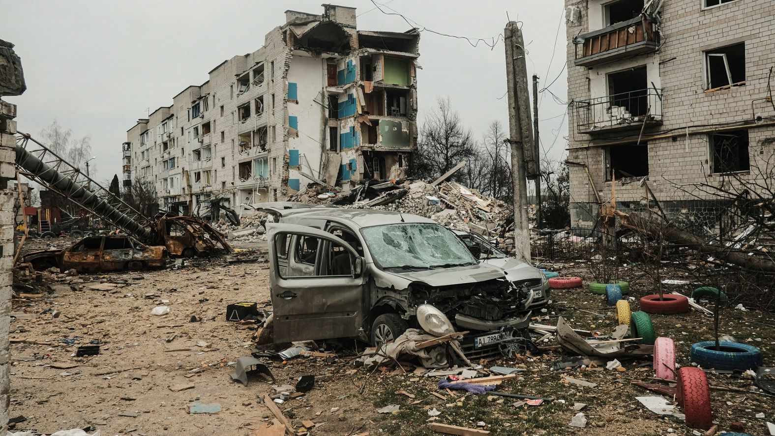 Destruction is seen in Borodianka on April 5. Borodianka was home to 13,000 people before the war, but most fled after Russia's invasion. <a href="index.php?page=&url=https%3A%2F%2Fwww.cnn.com%2F2022%2F04%2F05%2Feurope%2Fborodianka-ukraine-deaths-destruction-intl%2Findex.html" target="_blank">What was left of the town,</a> after intense shelling and devastating airstrikes, was then occupied by Russian forces.